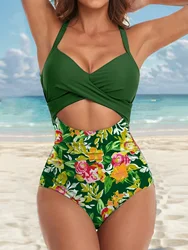 Komplet Bikini letnie plaża strój kąpielowy damskie damskie z kwiatowym nadrukiem bez rękawów Tankini damskie wakacje hawajskie stroje kąpielowe szorty strój