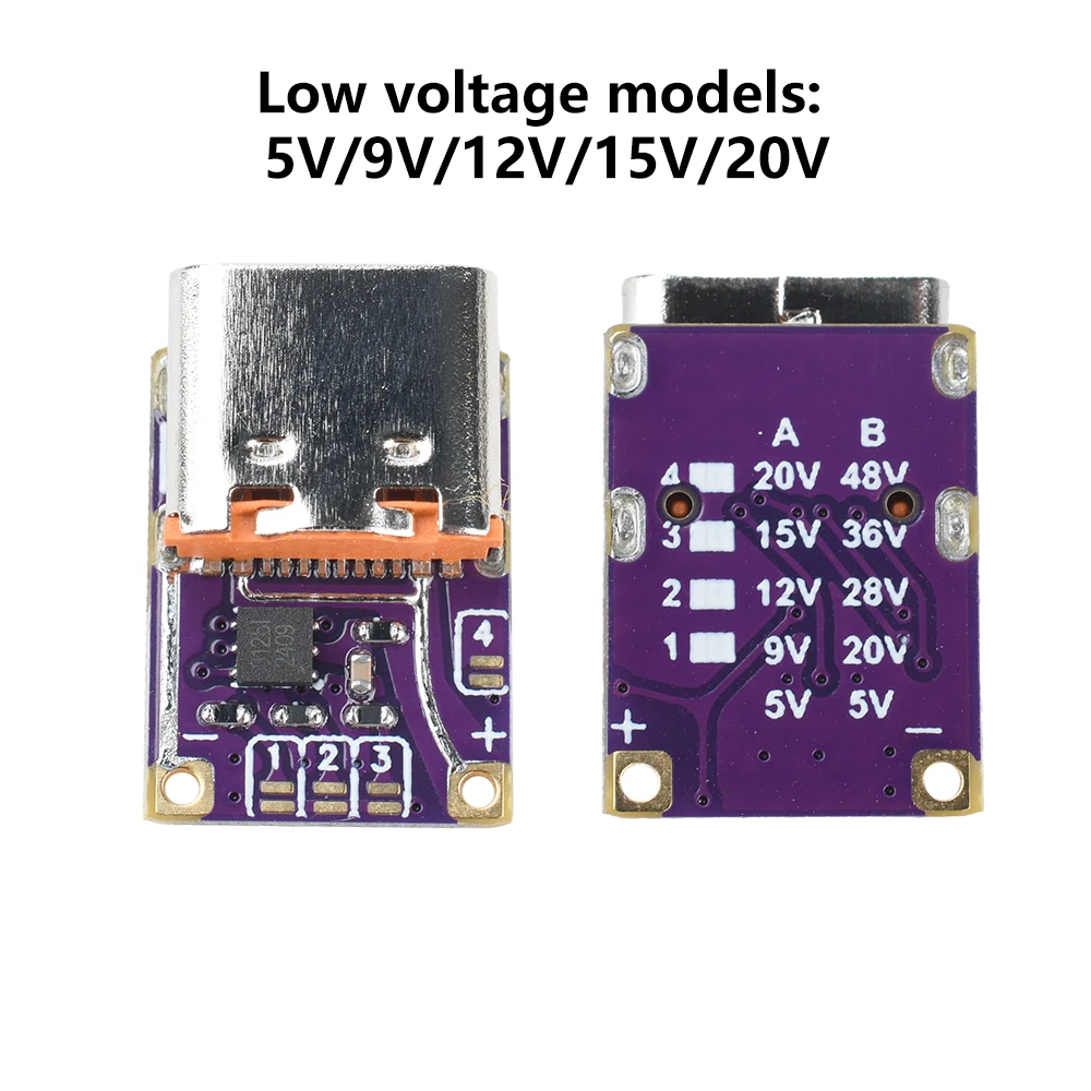 Type-C PD3.0 PD3.1 QC3.0 Decoy Fast Charge Module DC 5V/9V/12V/15V/20V/28V/36V/48V Voltage Trigger PD to DC Quick Charge Module
