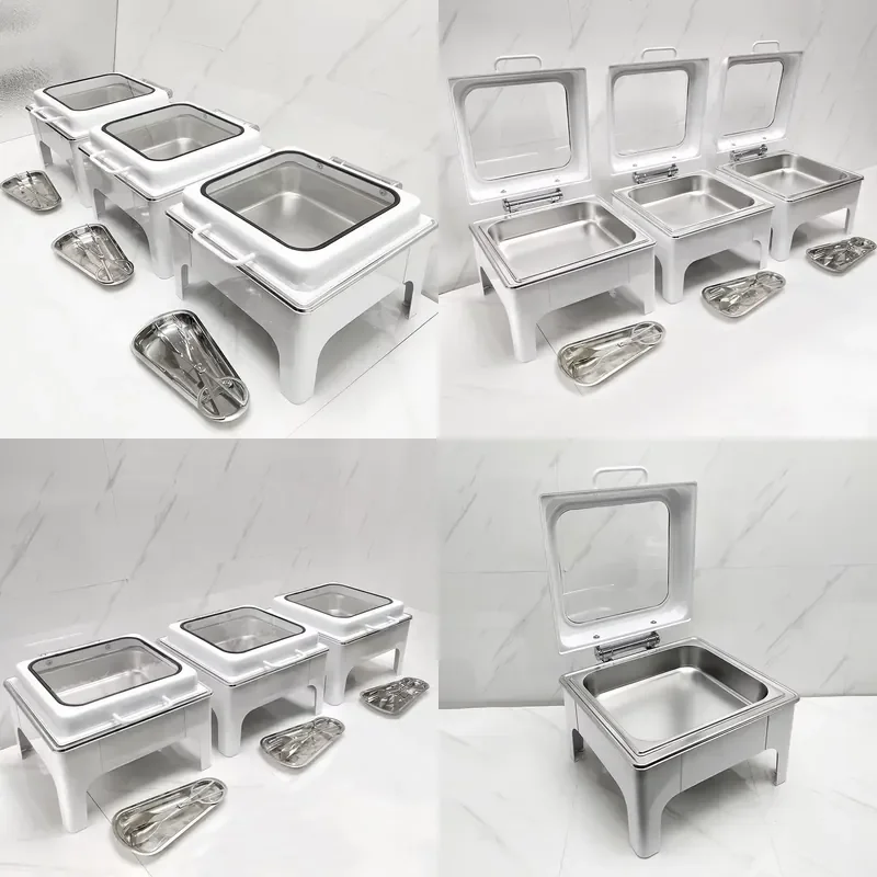 China Factory Stainless Steel 6L Food Warmer White Chafing Dish Buffet Catering Equipment Glass Serving Dishes for Chef's