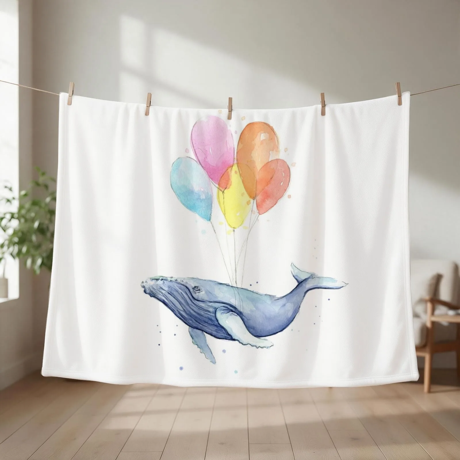 Floating Whale with Balloons Throw Blanket Sleeping Bag Soft Plush Plaid Designers decorative Blankets