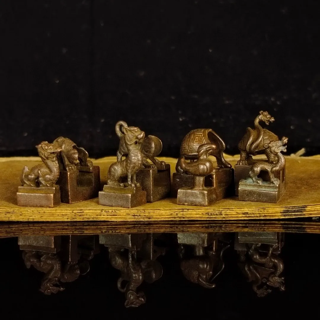 

4pc set Four Divine Beasts Seal Blue Dragon White Tiger Suzaku Xuanwu Quality animal statue handicraft Mother and Child Ornament