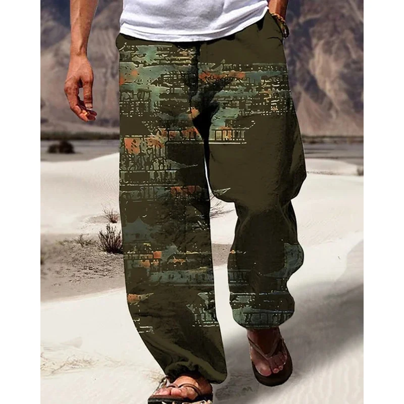 نمط بوهيمي فضفاض - بنطال رجالي مناسب بنمط رقمي فريد - بنطال مريح وعصري