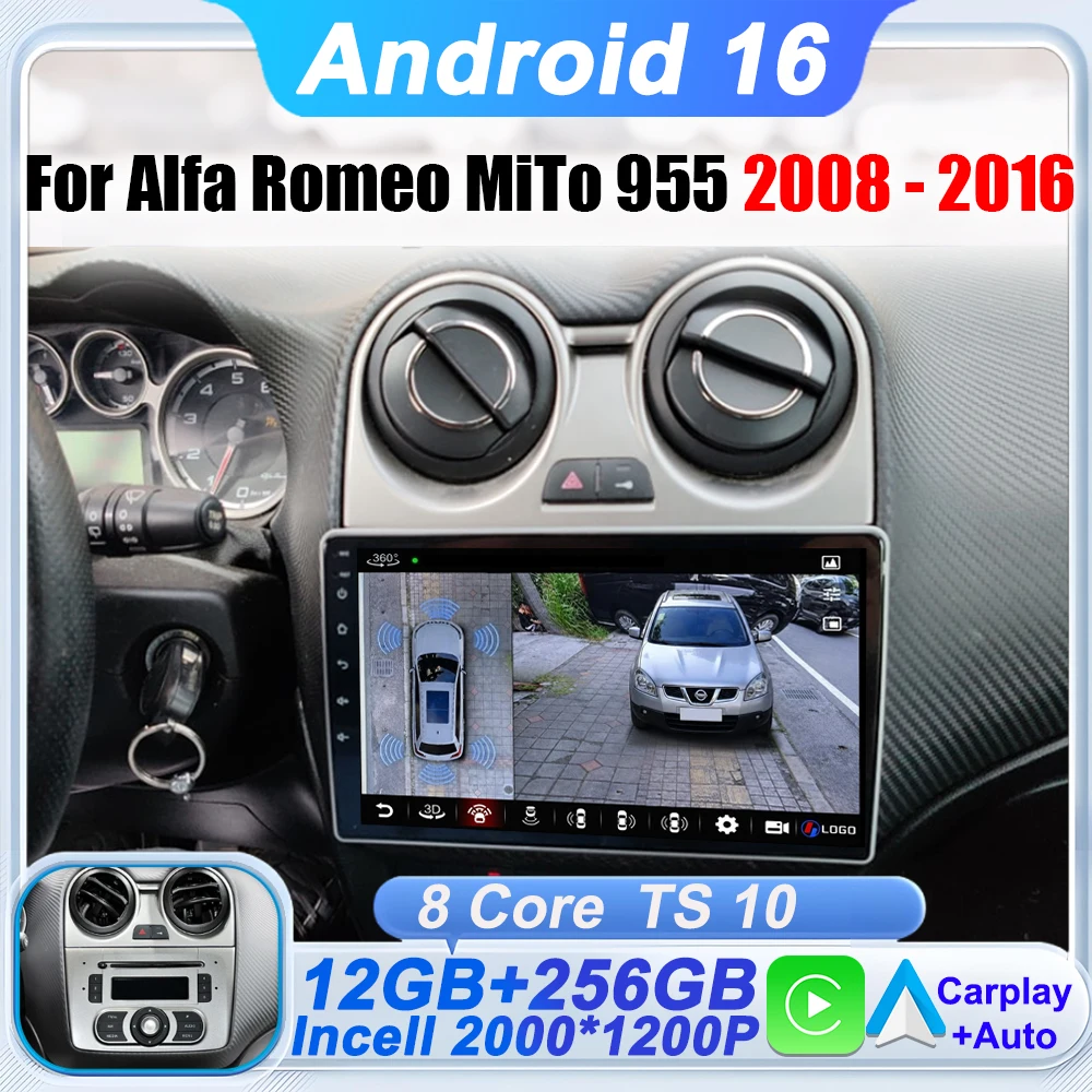 Reproductor de Radio Multimedia para Auto Android 16 para Alfa Romeo MiTo 955 2008 - 2016 con Navegación GPS, CarPlay, Bluetooth, DSP, RDS y Wifi 1