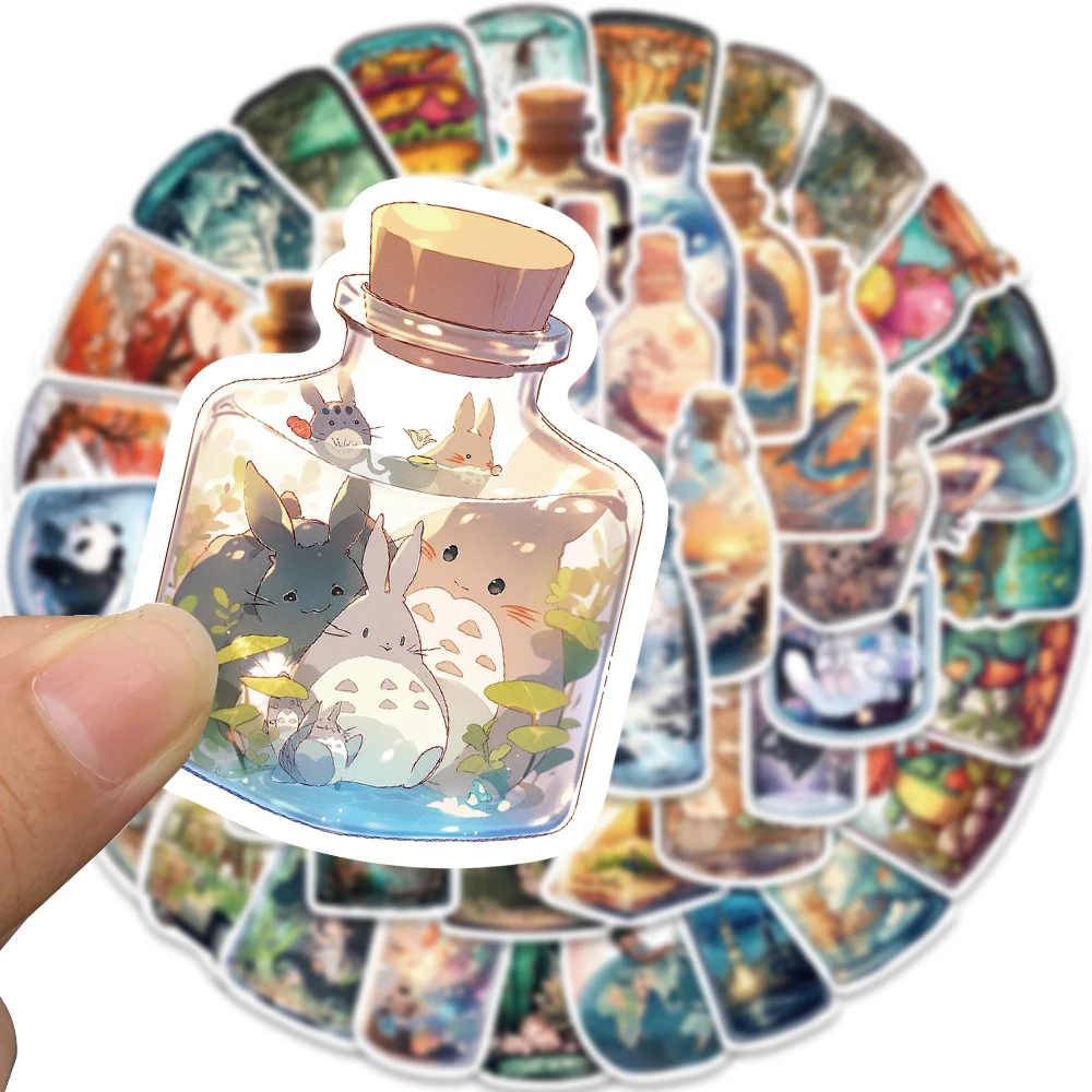 50PCS Stickers The World in a Bottle Print Harajuku Nostalgia Cartoon Coffee Laptop Skateboard Luggage Art Aesthetic Sticker ﻿