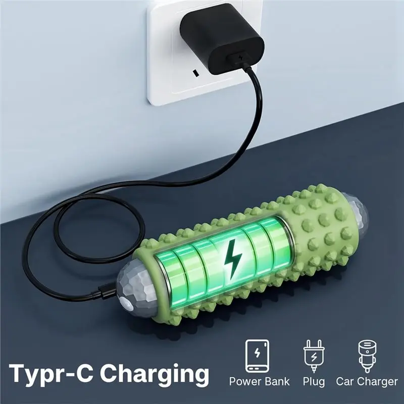 RTENTE-Portable 2-In-1 Muscle Massager Gun& Roller- Mini Electric Massage Roller 4 Speeds Vibrating Massage Ball view 2