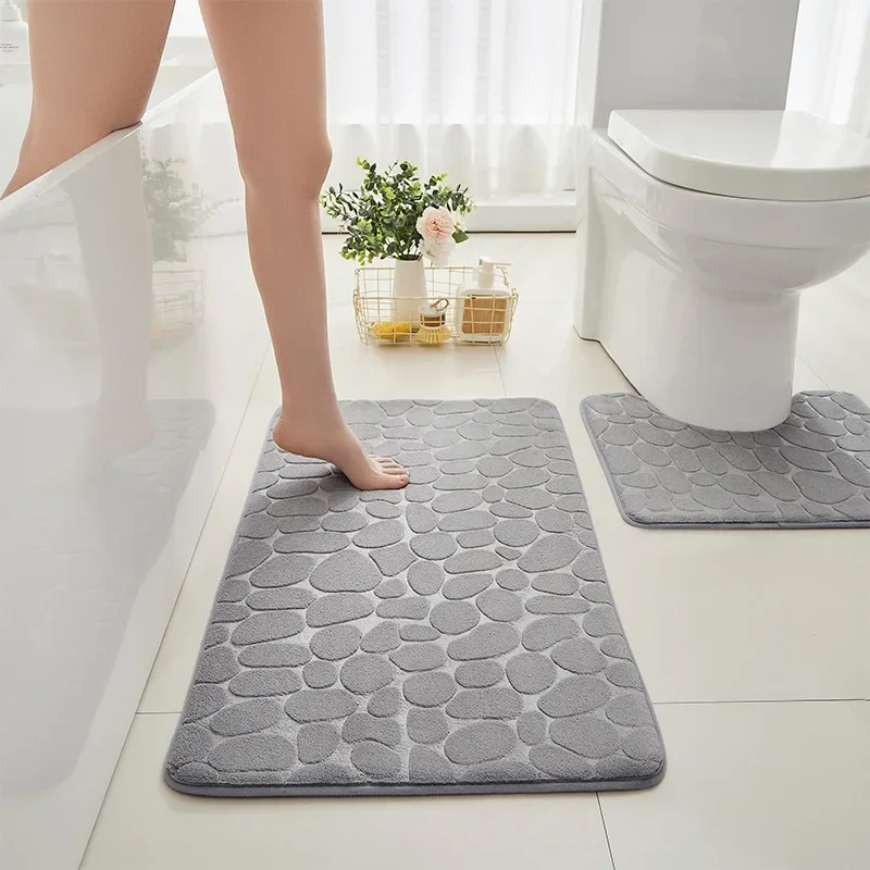 Quick-drying non-slip bath mat with pebble pattern - super absorbent and odor-free for bathroom, kitchen, laundry and bedroom