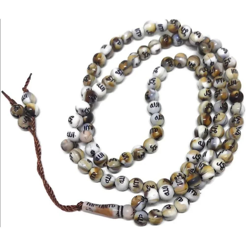 Rosario musulmano da 8mm Tasbih 99 perline preghiera Dhikr Misbaha con nomi di Allah Muhammad inciso nella religione islamica regalo Ramadan