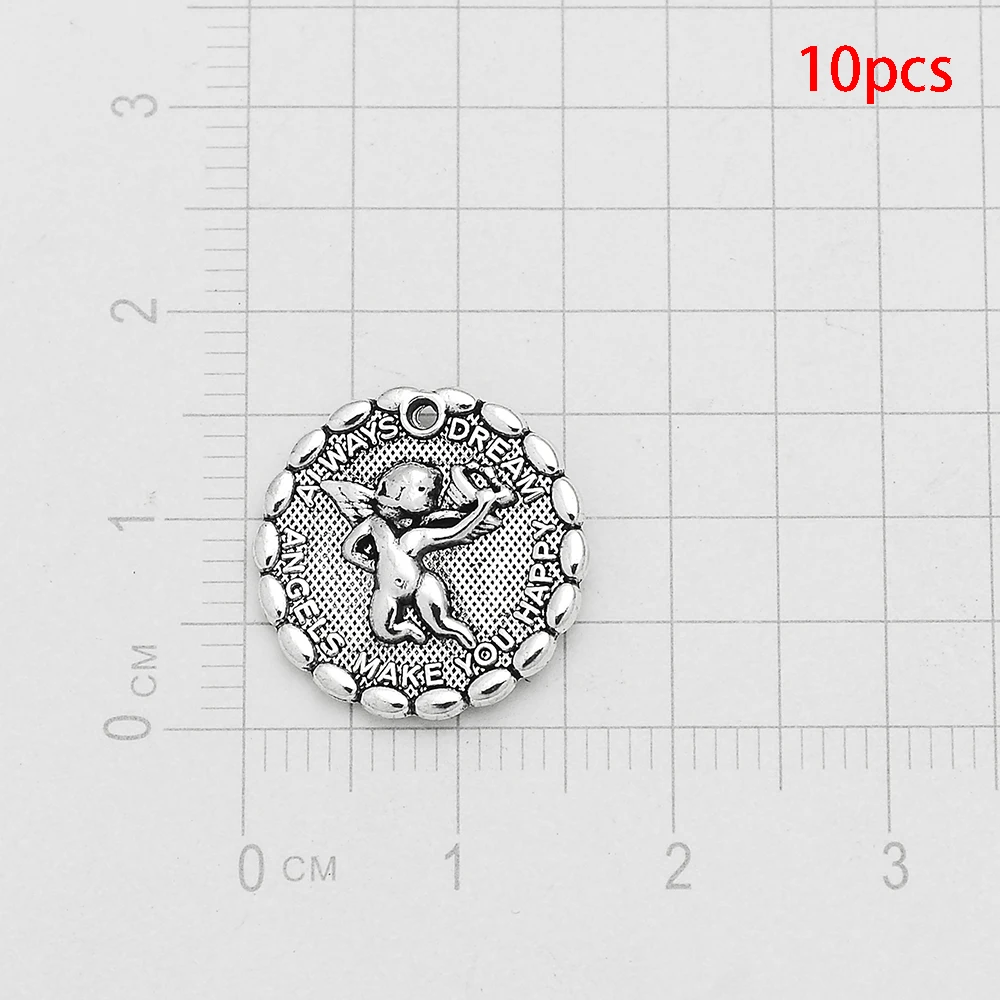 10/30pcs/lot Antique Silver Plated Angel Fairy Charms Cupid Heart Winged Pendant For Diy Jewelry Making Supplies Accessories