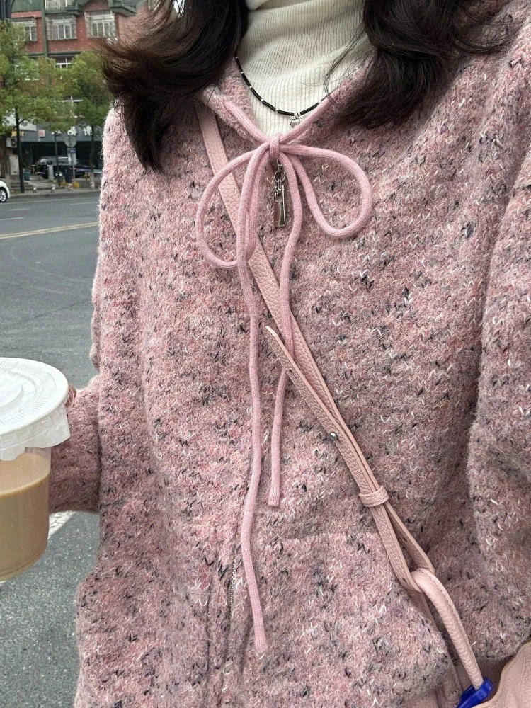 Harajuku doce retalhos camisola com capuz cardigan y2k estética feminina casual zíper solto pull femme outono grunge bolso topos