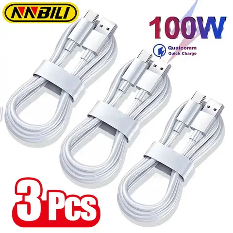 NNBILI 1-3PCS 10A 100W 유형 C 초고속 충전 케이블 데이터 코드 삼성 화웨이 Xiaomi Redmi 빠른 Charing USB C 케이블 NNB