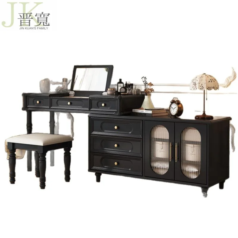 

Yjq French retro solid wood dresser chest cabinet integrated American makeup table bedroom bedside cabinet