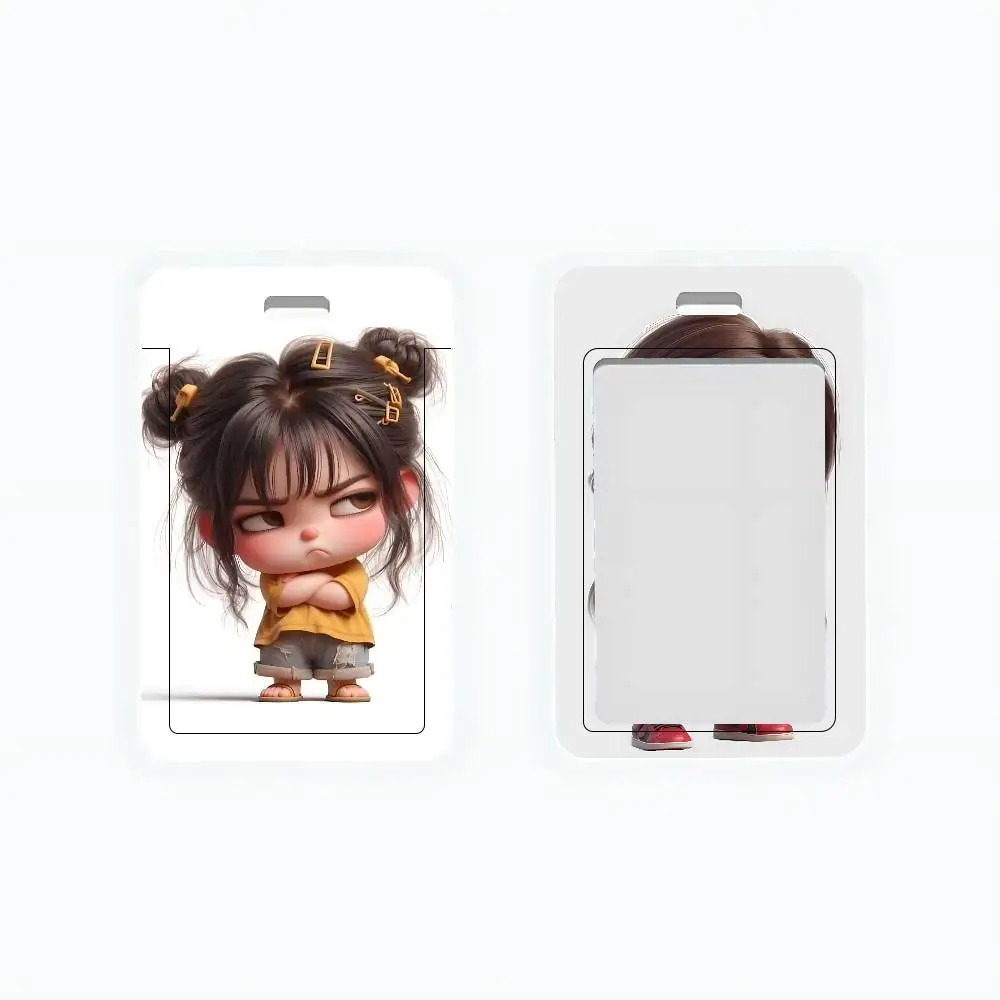 

Cute Angry Girl ID Badge Holder Neck Strap Pendant Door Card Holders Lanyards Credential Holder, Durable PVC Material