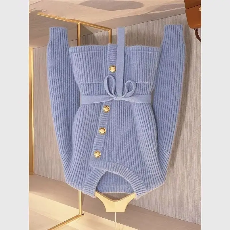 

Мода весна-осень 2025 теплый свитер-кардиган пальто женское тонкое повседневное трикотажное пальто с длинными рукавами женский вязаный свитер топы