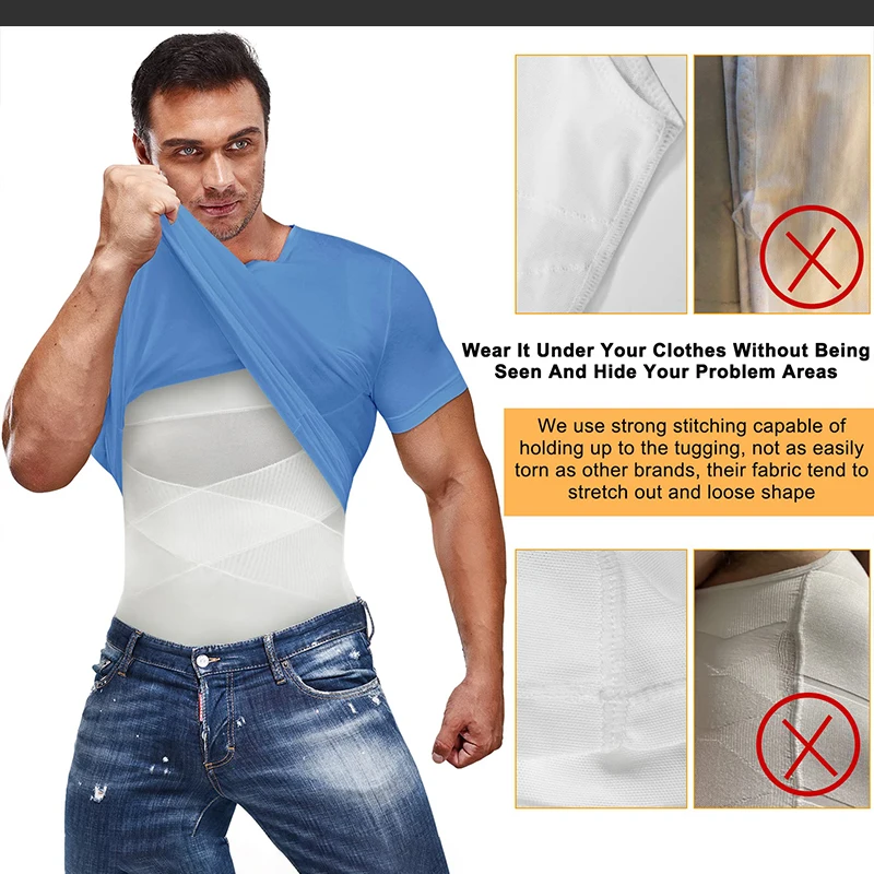 Kompressionsshirt für Männer, schlankmachendes Unterhemd, Body Shaper Tank Top, Gynomastica, ärmellose Shapewear-Weste, Netz-Kreuzanzug, 3XL – Detail 6