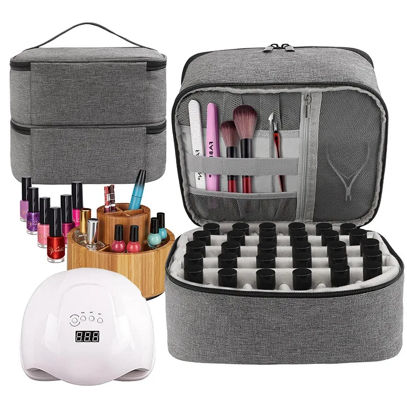 Nail Polish Storage Bag Essential Oil Portable Cosmetic Care Kit Tool Box Double Layer 30 Compartment