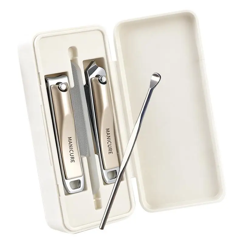 Professional 4Pcs Stainless Steel Manicure Tool Set Flat & Angled Nail Clippers for Salon Home Nail Trimming
