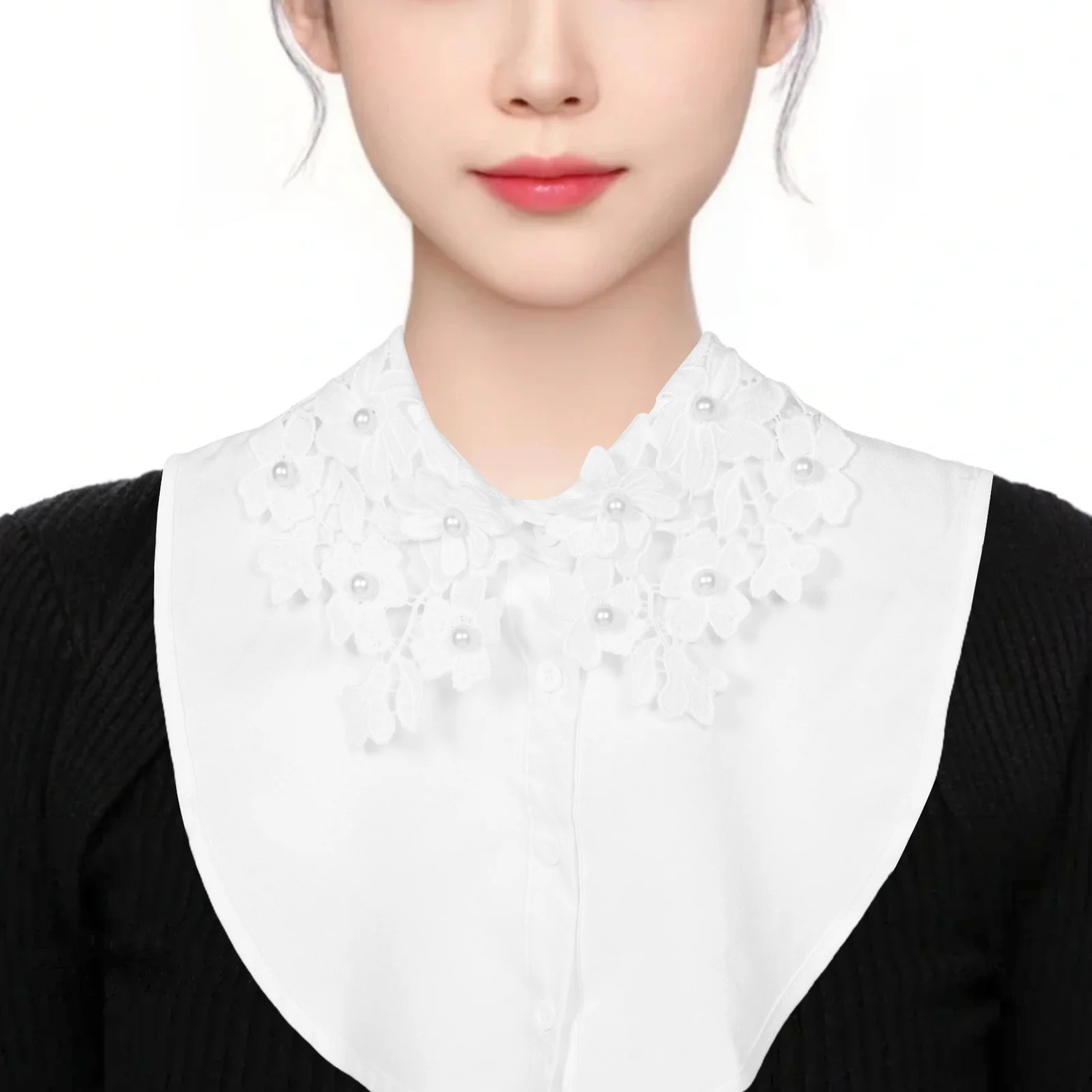 

Detachable Lace Hollowout Faux Collar Flower Embroidery Half Shirt Blouse for Women Chic Outfit Accessories Half Shirt Blouse