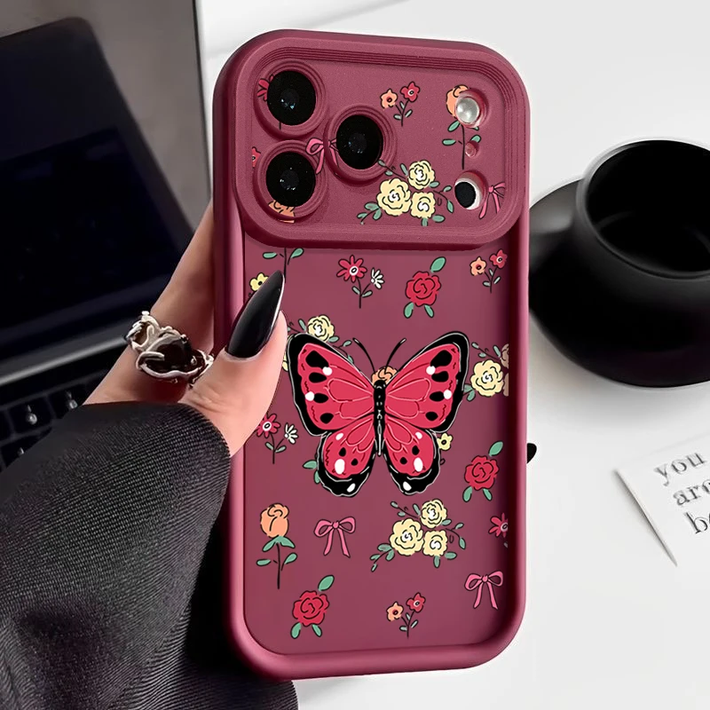 Rosa Schmetterlingsmuster Handyhülle für iPhone 17 16 15 14 13 Pro Max 16 17 Pro 11 16e 17 Air stoßfeste weiche TPU-Silikonhülle