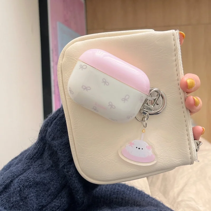 

Pink Bow Tie Style IMD Earphone Case with Pendant Hook For Apple Airpods 2 ,Airpods Pro/Pro 2, Airpods 3, Airpods 4
