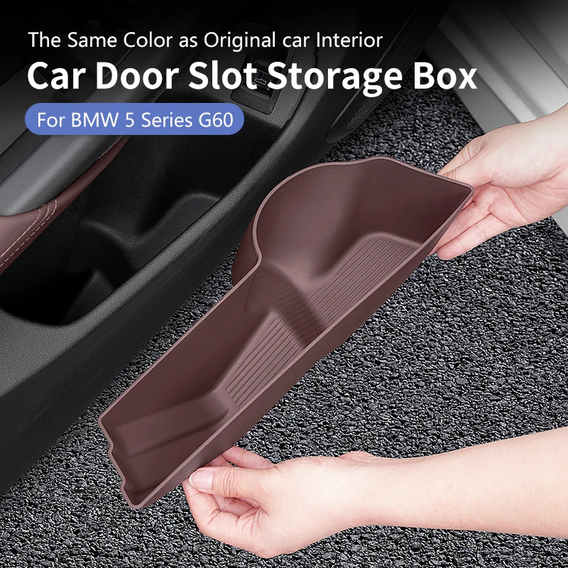 Car Door Side Storage Box For BMW 5 Series G60 i5 2024 TPE Auto Front Door Slot Organizer Pockets Interior Storage Accessories