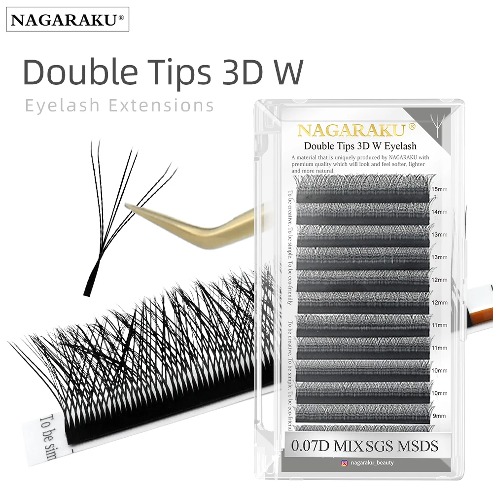 NAGARAKU Double Tips 3D W Shape False Eyelash Extensions Premade Volume Fans Autofan Lashes Bloom Mesh YY Eyelashes 6D