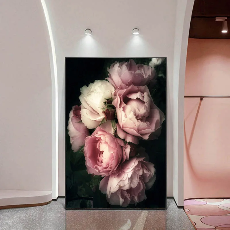 Simple ModernStyle Art Oil Flower Pink Rose Poster Decorative Family Room Porch  Painting Wall Background