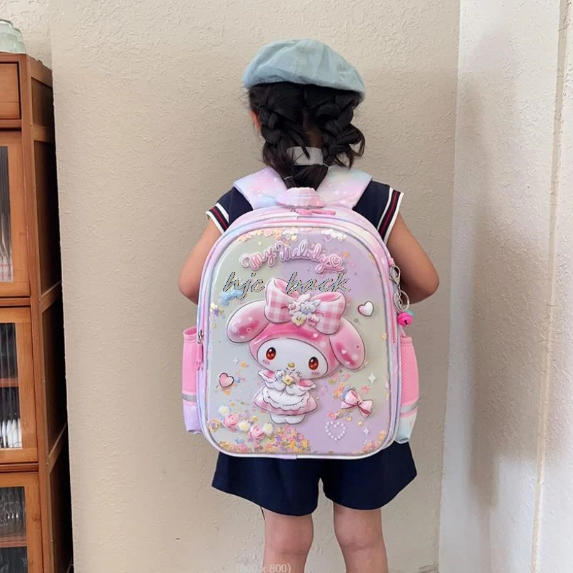 Kuromi-mochila escolar con estampado ligero de dibujos animados para niñas, morral informal bonito para niños y niñas de grado 1-3