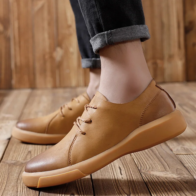 

2025 New Men Leather Shoes Casual Handmade Soft Men Sneakers Flat Design Men Shoes Loafers Walking Casual Shoes