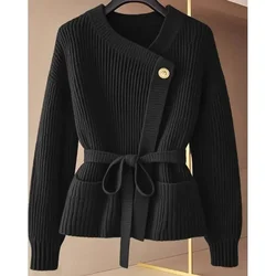 2024 winter style, unique and unique knitted sweater top, lazy, high-end and super nice black sweater jacket women clothing y2k