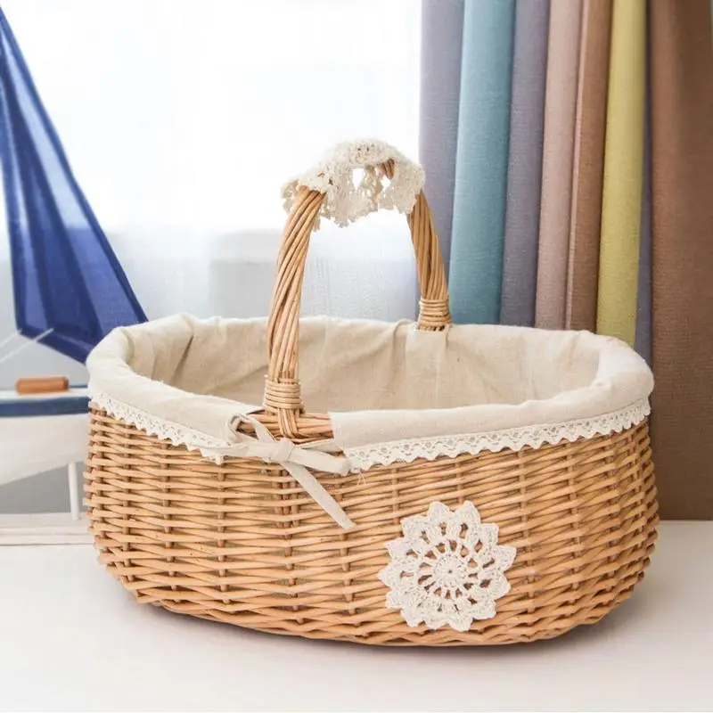 Woven Seagrass Storage Baskets Straw Rattan Basket Desk Organizer Picnic Basket Fruit Storage Box Cosmetic Storage Container