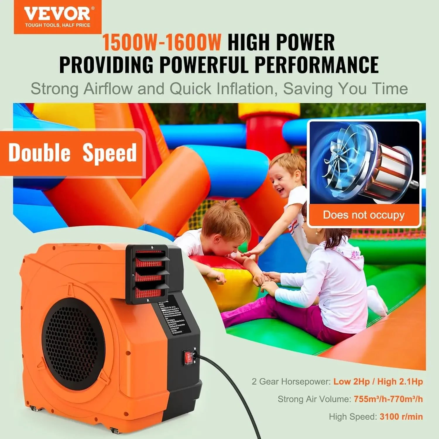 Inflatable Blower, 1500W, 2 & 2.1 HP Bounce House Blower, Pump Commercial Air Blower for Inflatables