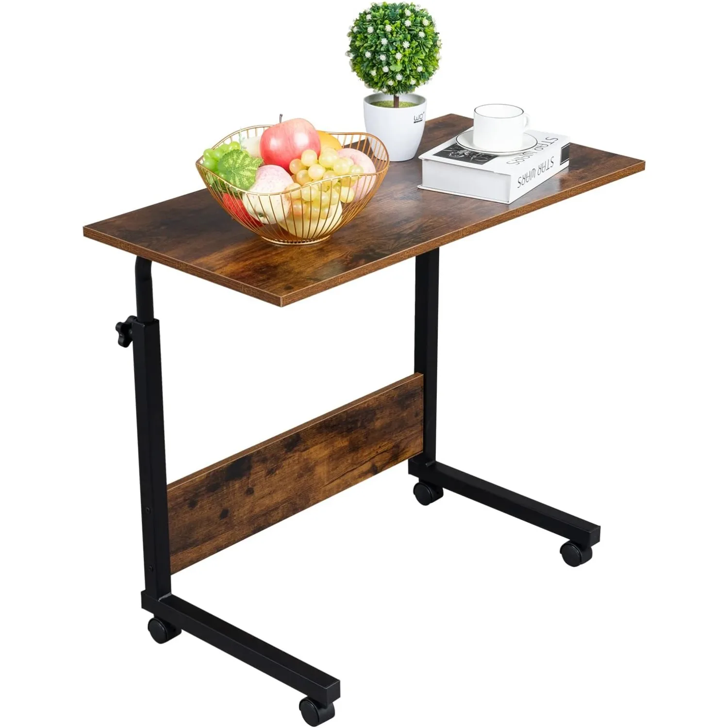 

31.5 inch computer desk with wheels adjustable height rolling portable laptop cart, suitable for living room bedroom