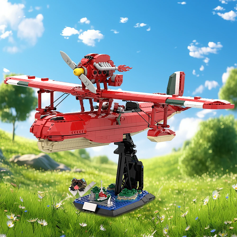 

MOC Red Pig Airplane Model Building Blocks Brick Toys Puzzle Toys Decorative Ornaments Children's Gifts