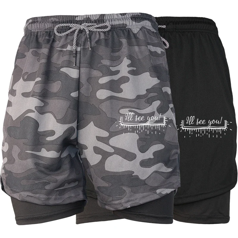 

Мужские повседневные спортивные шорты для бега и тренировок в сетку 2 в 1, с принтом паука