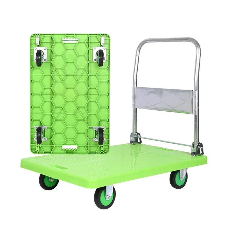 Factory material handling equipment with a load of 200kg PVC wheels Blue plastic trolley Foldable trolley