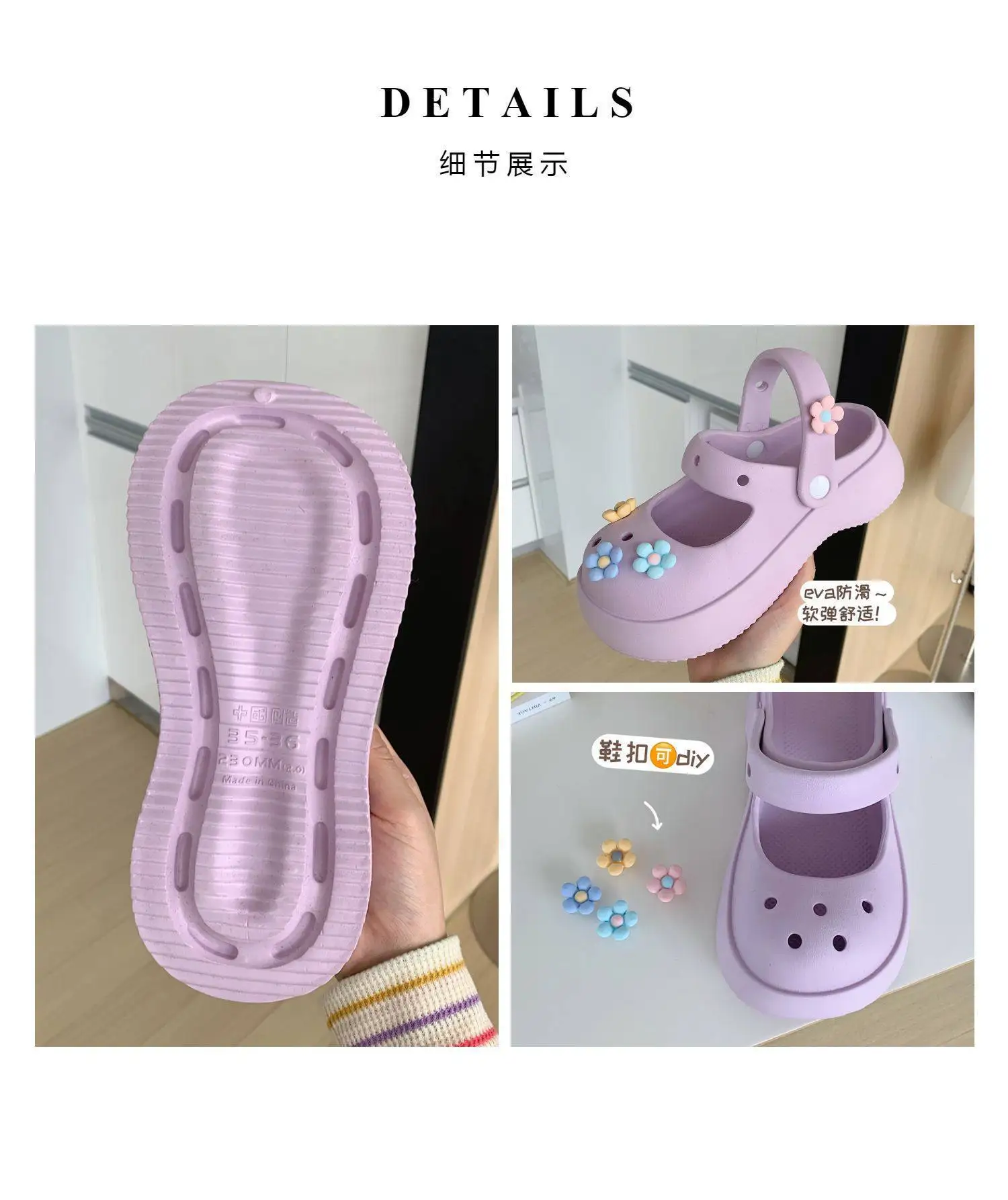 Creative Flower Baotou Hole Shoes Thick Sole Summer Outwear Shoes Wear Beach Women Slippers Increase EVA Non-slip Beach Sandals