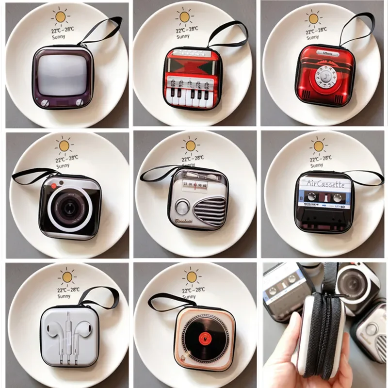 Creative Tinplate Coin Purse Earphone Storage Bag Retro Record Tape Coin Purse Key Coin Bag Toys Gifts Dolls Small Purses