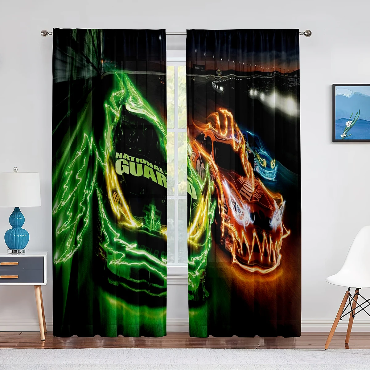 3D Print Cool Truck Sports Car Series Luxury Brand Drape 2 Pieces Shading Window Curtain For Living Room Bedroom Rod Pocket