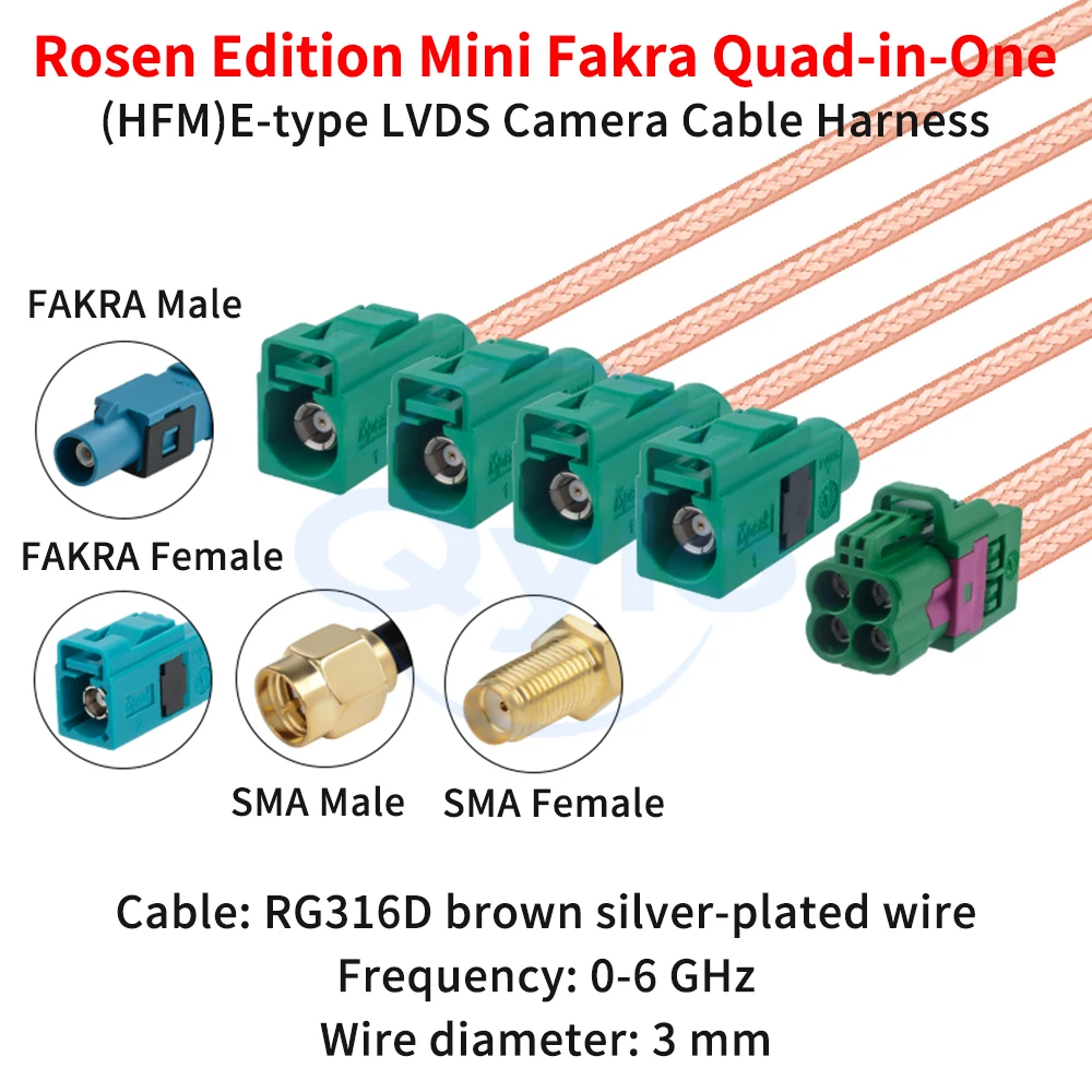 

Кабель Rosen Mini FAKRA 4-в-1, тип E, зеленый, на SMA/FAKRA, RG316D, коричневый, посеребренный, FAKRA-SMA (1 шт.)
