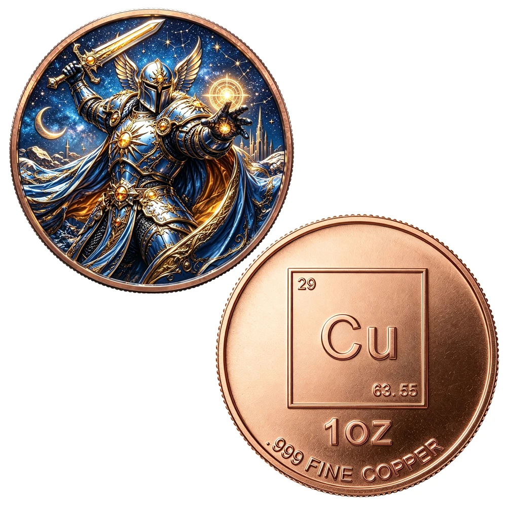 1pc Medieval Fantasy Star Knight Copper Commemorative Coin Celestial Paladin 1oz 999 Fine Copper Challenge Coin Collectible Gift
