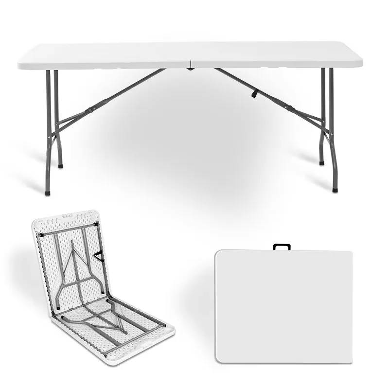 Modern 6ft Portable HDPE Plastic Folding Table Easy Clean Half White 180 cm Long for Outdoor Parties Events Foldable Design