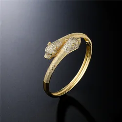 Classic Leopard Design Green Eye Hip Hop18K electroplating bangles green gem Zirconia Bracelet Party Jewelry Accessories