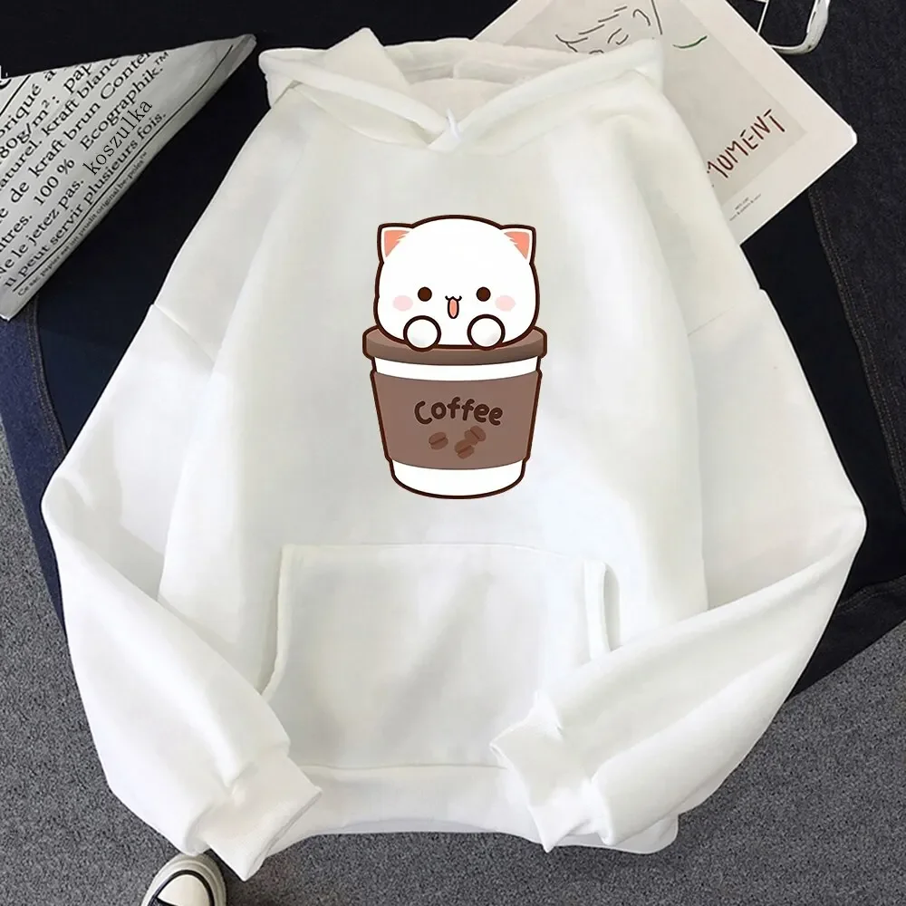 Fashion Women Hoodie Harajuku Cute Kawaii Cat Print Hoodies Unisex Funny Coffee Graphic Hooded Sweatshirts Korea Pullovers Top