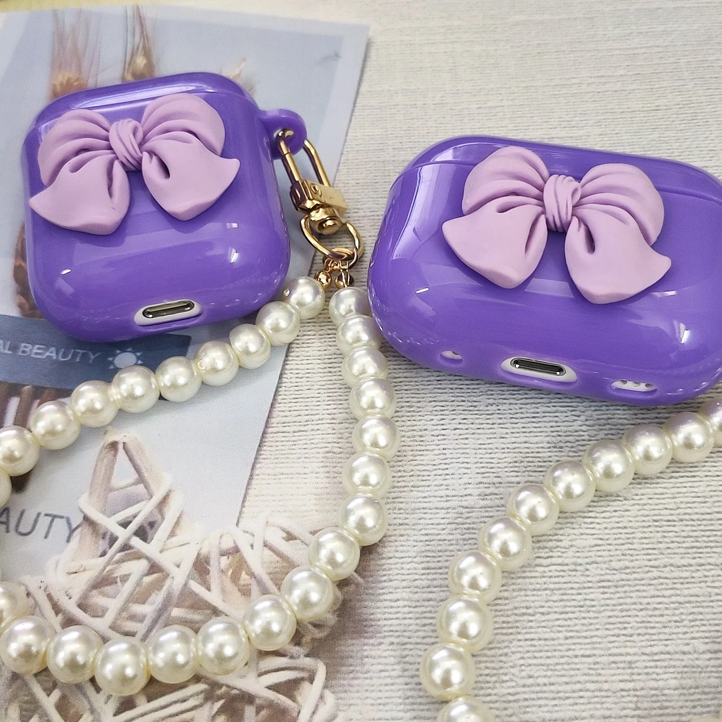 3D Purple Bow Chain butterfly Bracelet Bluetooth Pod Headphone For Airpods Case Pro2 2rd generation 3th Cover Housing Simplicity