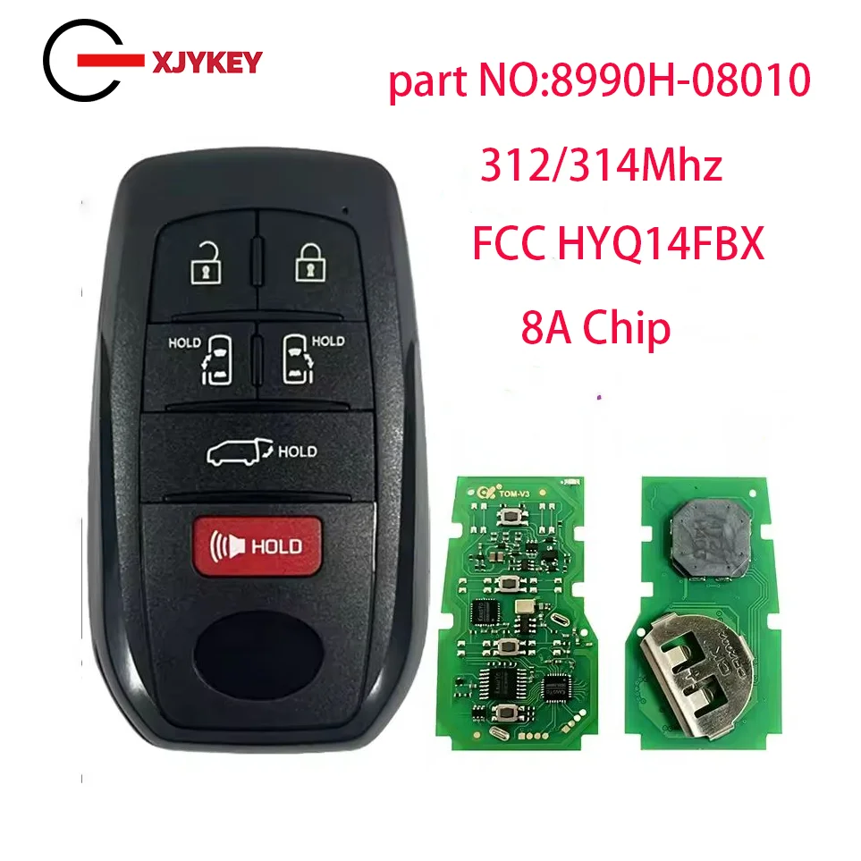 

Aftermarket 5+1 Button Smart Keyless Remote Key 8A Chip 312/314Mhz 8990H-08010 FCC HYQ14FBX For Toyota Sienna 2021-2022