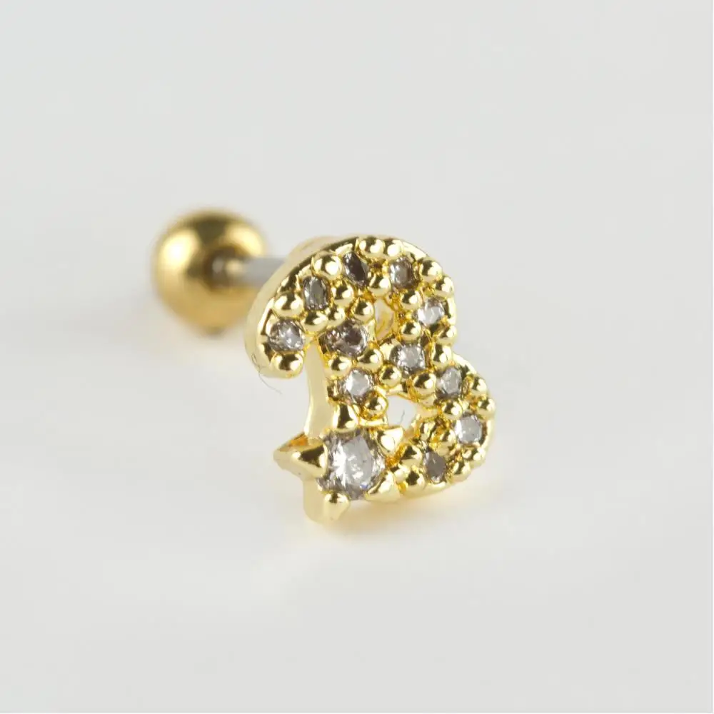 Yellow Color Letter Luxury Zircon Steel Piercing