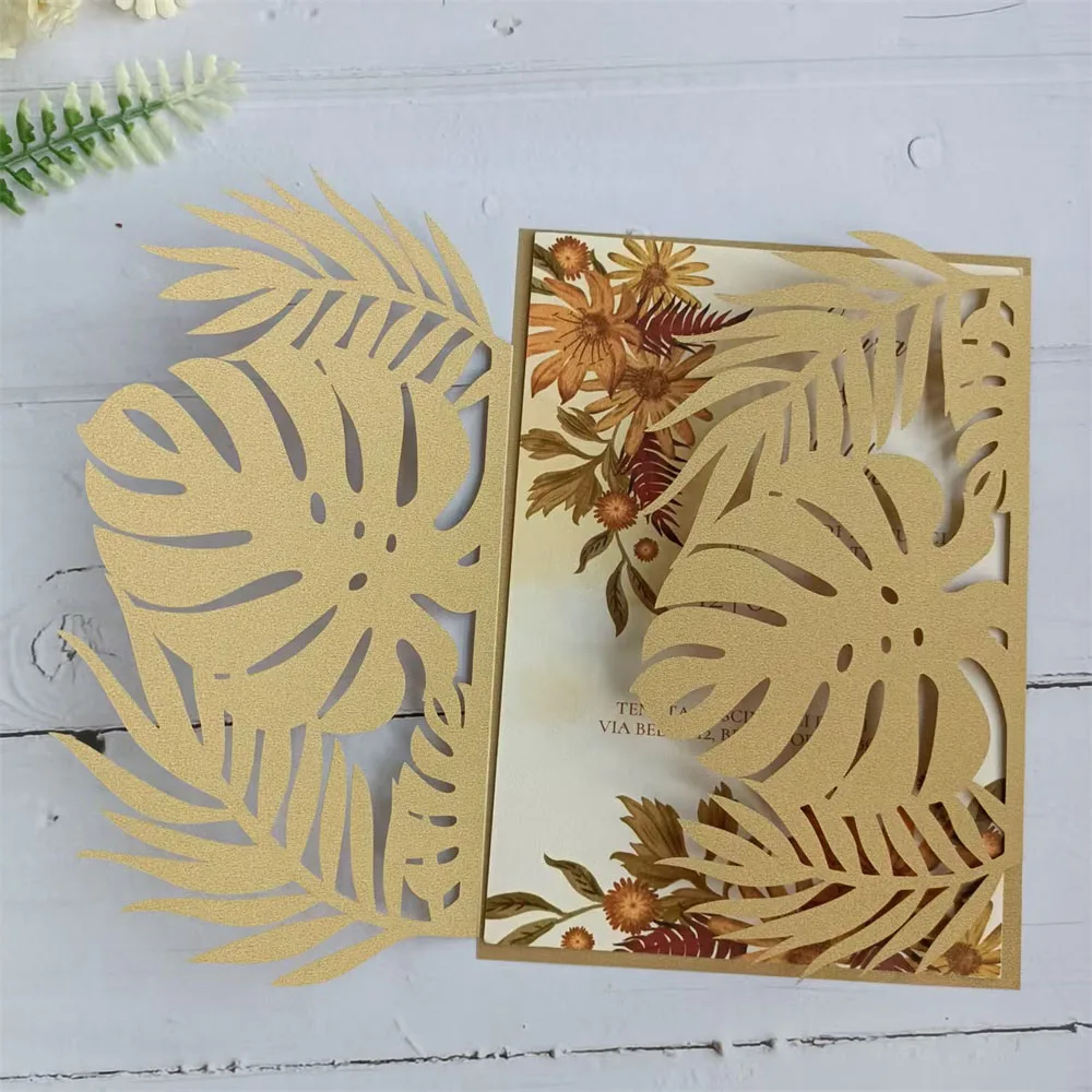 Custom Invitation Palm Laser Cut Card For Wedding Graduation Birthday Engagement 50 Sets