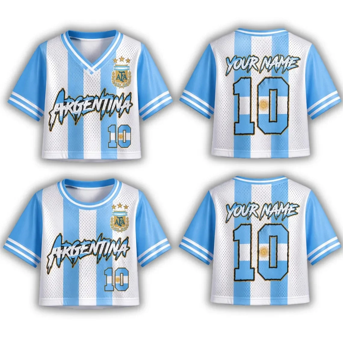 Argentina Crop Top Football Jersey Personalized, Custom Name Number Soccer Fan Shirt Women