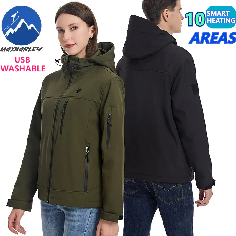 

10 Areas Heated Windbreaker Men Women USB Self Heated Jacket Warm Clothing Washed Cotton Coats Winter Thermal Ski Camping Parka