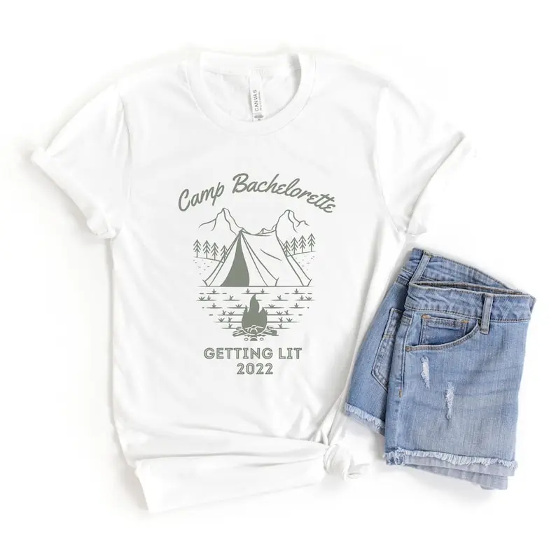 

Camp Bachelorette T-Shirt Getting Lit 2022 Camping Bachelorette Party Hiking Bachelorette Matching 100% Cotton goth Streetwear